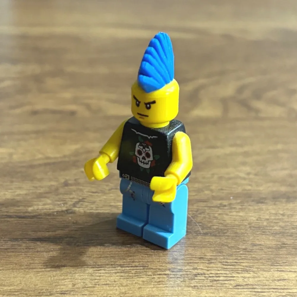 LEGO Punk Rocker Minifigure Blue Mohawk Skull Tank Band Heavy Metal Singer